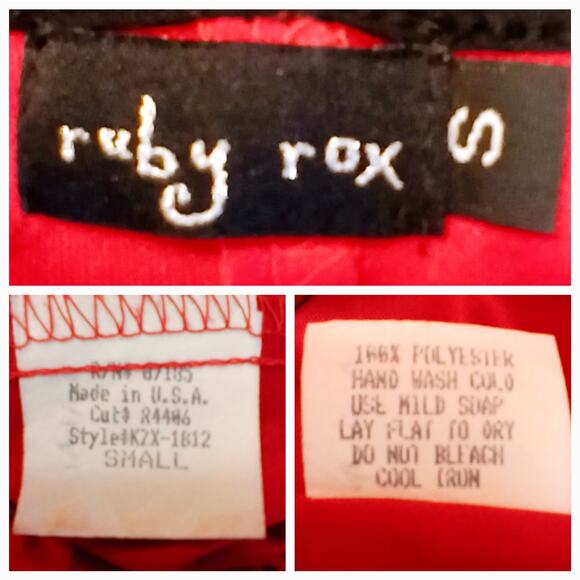 Ruby Rox VTG SZ S (4) Goth Black & Red Body Con Dress Floral Details At Strap - Picture 6 of 7